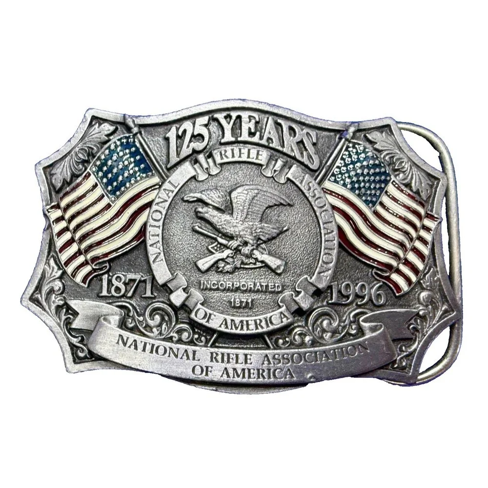 NRA 125th Anniversary Eagle Belt Buckle Guns*Flags* USA National Rifle Assn.